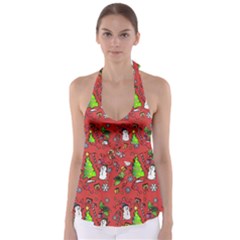 Santa Snowman Gift Holiday Christmas Cartoon Babydoll Tankini Top by Ravend