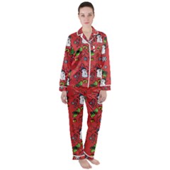 Santa Snowman Gift Holiday Christmas Cartoon Women s Long Sleeve Satin Pajamas Set	 by Ravend