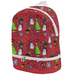 Santa Snowman Gift Holiday Christmas Cartoon Zip Bottom Backpack by Ravend