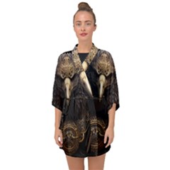 Eagle Ornate Pattern Feather Texture Half Sleeve Chiffon Kimono by Ravend