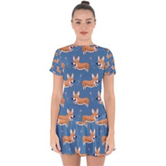 Corgi Patterns Drop Hem Mini Chiffon Dress by Salman4z