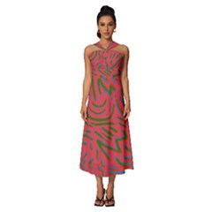 Pattern Saying Wavy Sleeveless Cross Front Cocktail Midi Chiffon Dress by Salman4z