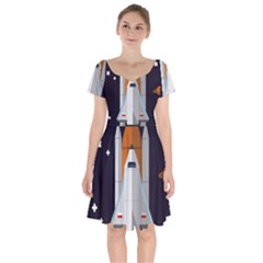 Rocket Space Universe Spaceship Short Sleeve Bardot Dress by Salman4z