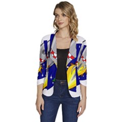 Rocket Ship Launch Vehicle Moon Women s One-button 3/4 Sleeve Short Jacket by Salman4z