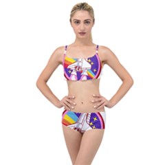 Badge Patch Pink Rainbow Rocket Layered Top Bikini Set by Salman4z