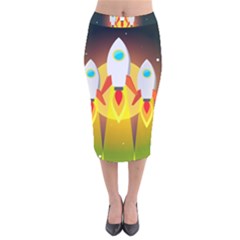 Rocket Take Off Missiles Cosmos Velvet Midi Pencil Skirt by Salman4z