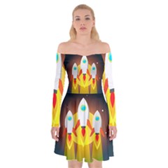 Rocket Take Off Missiles Cosmos Off Shoulder Skater Dress by Salman4z