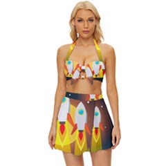 Rocket Take Off Missiles Cosmos Vintage Style Bikini Top And Skirt Set  by Salman4z