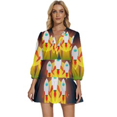 Rocket Take Off Missiles Cosmos V-neck Placket Mini Dress by Salman4z