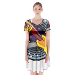 Rocket Space Clipart Illustrator Short Sleeve V-neck Flare Dress by Salman4z