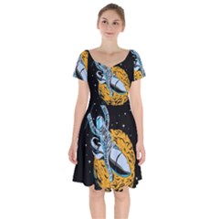 Astronaut Planet Space Science Short Sleeve Bardot Dress by Salman4z