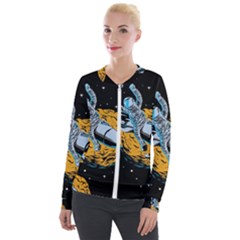 Astronaut Planet Space Science Velvet Zip Up Jacket by Salman4z