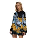 Astronaut Planet Space Science Round Neck Long Sleeve Bohemian Style Chiffon Mini Dress View2