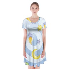 Science Fiction Outer Space Short Sleeve V-neck Flare Dress by Salman4z