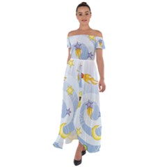 Science Fiction Outer Space Off Shoulder Open Front Chiffon Dress by Salman4z