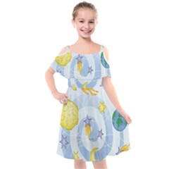 Science Fiction Outer Space Kids  Cut Out Shoulders Chiffon Dress by Salman4z