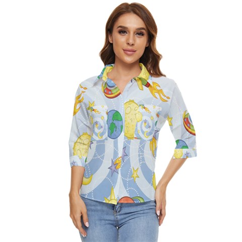 Science Fiction Outer Space Women s Quarter Sleeve Pocket Shirt by Salman4z