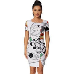 Astronaut Drawing Planet Fitted Knot Split End Bodycon Dress by Salman4z