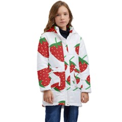 Seamless Pattern Fresh Strawberry Kids  Hooded Longline Puffer Jacket by Salman4z