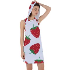 Seamless Pattern Fresh Strawberry Racer Back Hoodie Dress by Salman4z