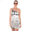 Cute Cats Seamless Pattern One Shoulder Ring Trim Bodycon Dress View1