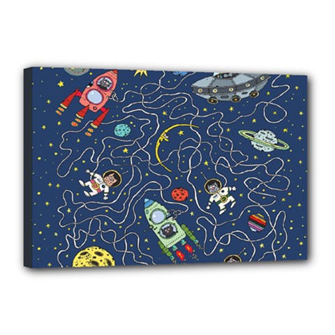 Cat Cosmos Cosmonaut Rocket Canvas 18  X 12  (stretched) by Salman4z