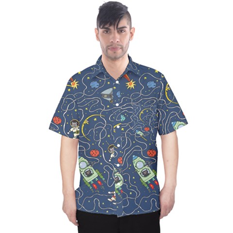 Cat Cosmos Cosmonaut Rocket Men s Hawaii Shirt by Salman4z