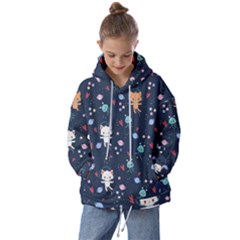 Cute Astronaut Cat With Star Galaxy Elements Seamless Pattern Kids  Oversized Hoodie by Salman4z