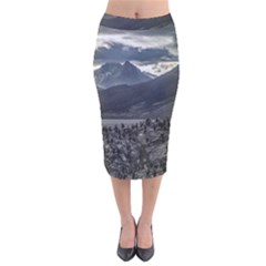 Nature s Symphony: A Portrait Of Ushuaia s Wild Beauty  Velvet Midi Pencil Skirt by dflcprintsclothing