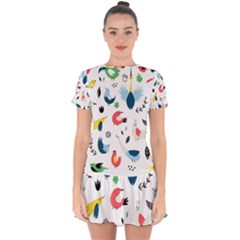 Vector Set Isolates With Cute Birds Scandinavian Style Drop Hem Mini Chiffon Dress by Salman4z