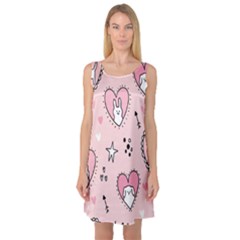 Cartoon Cute Valentines Day Doodle Heart Love Flower Seamless Pattern Vector Sleeveless Satin Nightdress by Salman4z