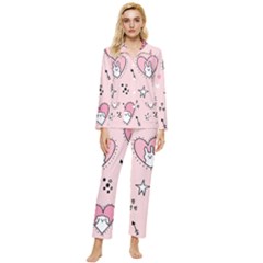 Cartoon Cute Valentines Day Doodle Heart Love Flower Seamless Pattern Vector Womens  Long Sleeve Velvet Pocket Pajamas Set by Salman4z