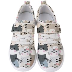 Cute Cat Couple Seamless Pattern Cartoon Men s Velcro Strap Shoes by Salman4z