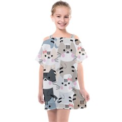 Cute Cat Couple Seamless Pattern Cartoon Kids  One Piece Chiffon Dress by Salman4z