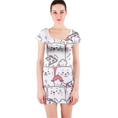 Cute Cat Chef Cooking Seamless Pattern Cartoon Short Sleeve Bodycon Dress by Salman4z