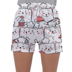 Cute Cat Chef Cooking Seamless Pattern Cartoon Sleepwear Shorts by Salman4z