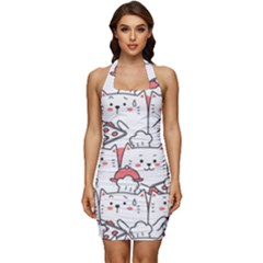 Cute Cat Chef Cooking Seamless Pattern Cartoon Sleeveless Wide Square Neckline Ruched Bodycon Dress by Salman4z