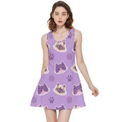 Cute Colorful Cat Kitten With Paw Yarn Ball Seamless Pattern Inside Out Reversible Sleeveless Dress by Salman4z