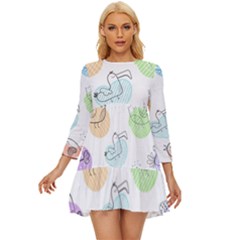 Cartoon Bird Cute Doodle Bird Long Sleeve Babydoll Dress by Salman4z