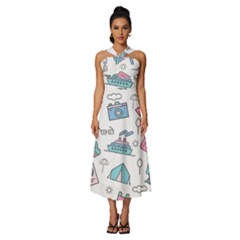 Transportation Seamless Pattern Sleeveless Cross Front Cocktail Midi Chiffon Dress by Salman4z