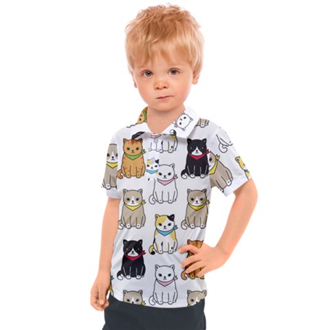 Cat Kitten Seamless Pattern Kids  Polo Tee by Salman4z