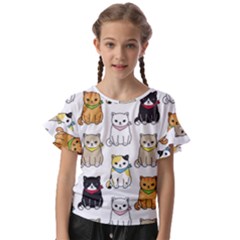 Cat Kitten Seamless Pattern Kids  Cut Out Flutter Sleeves by Salman4z