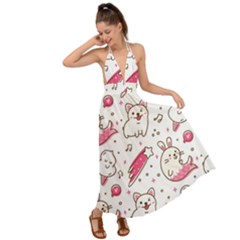 Cute Animal Seamless Pattern Kawaii Doodle Style Backless Maxi Beach Dress by Salman4z