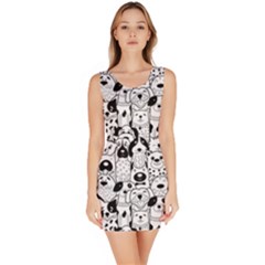 Seamless-pattern-with-black-white-doodle-dogs Bodycon Dress by Salman4z