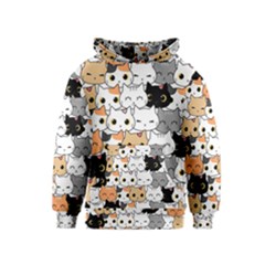 Cute-cat-kitten-cartoon-doodle-seamless-pattern Kids  Pullover Hoodie by Salman4z