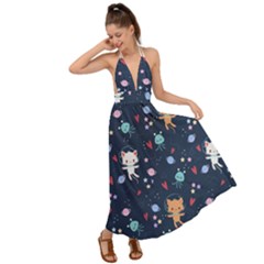 Cute-astronaut-cat-with-star-galaxy-elements-seamless-pattern Backless Maxi Beach Dress by Salman4z
