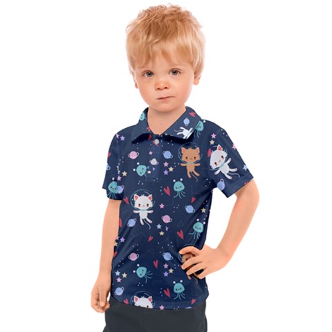 Cute-astronaut-cat-with-star-galaxy-elements-seamless-pattern Kids  Polo Tee by Salman4z