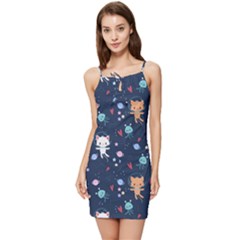 Cute-astronaut-cat-with-star-galaxy-elements-seamless-pattern Summer Tie Front Dress by Salman4z