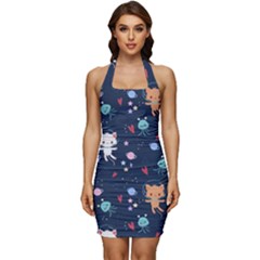 Cute-astronaut-cat-with-star-galaxy-elements-seamless-pattern Sleeveless Wide Square Neckline Ruched Bodycon Dress by Salman4z