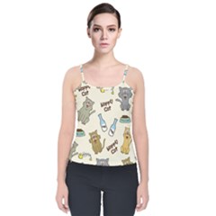 Happy-cats-pattern-background Velvet Spaghetti Strap Top by Salman4z